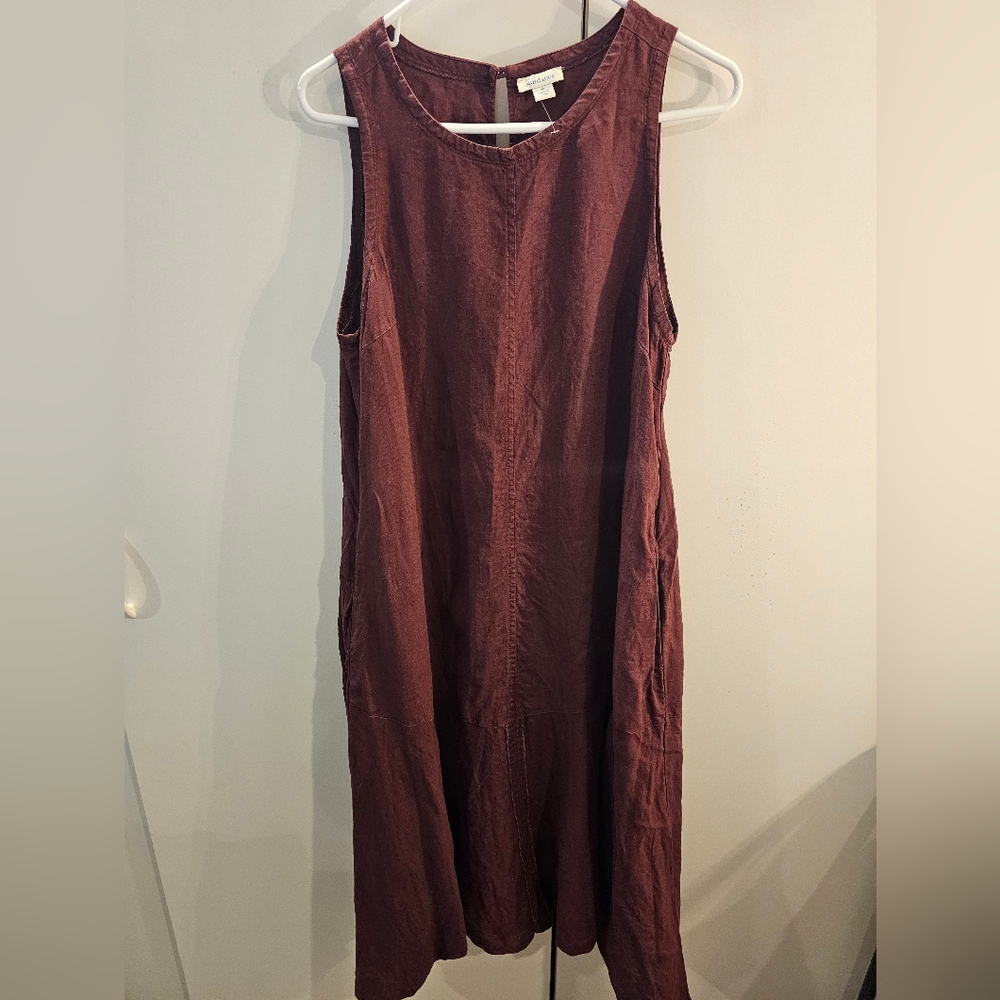Sundance Deep Red Sleeveless Linen Midi Dress Size Medium